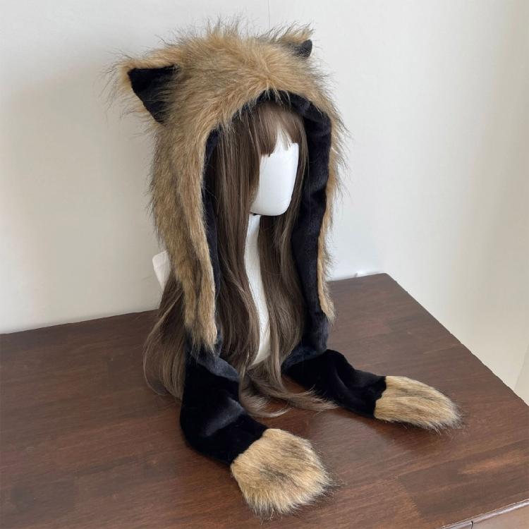 Furry Plush Winter Caps with Animal Ear Funny Ear Scarf Hat for Adult Teens Soft and Warm Thicken Trapper Hat for Outdoor