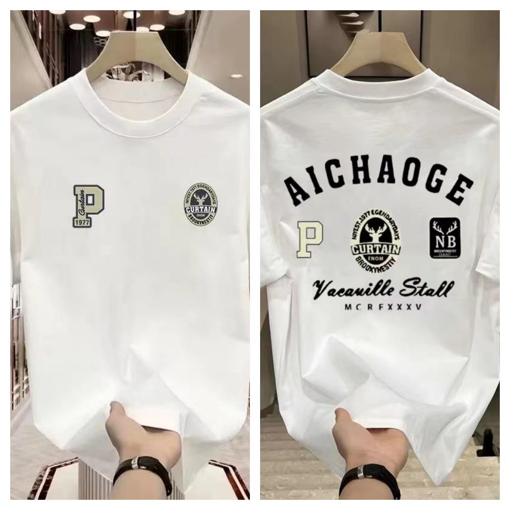 

2025 Men s Summer Cotton Casual Sports T-Shirt Loose Version Fashion Brand Printed Crew Neck Short Sleeve Top 4XL