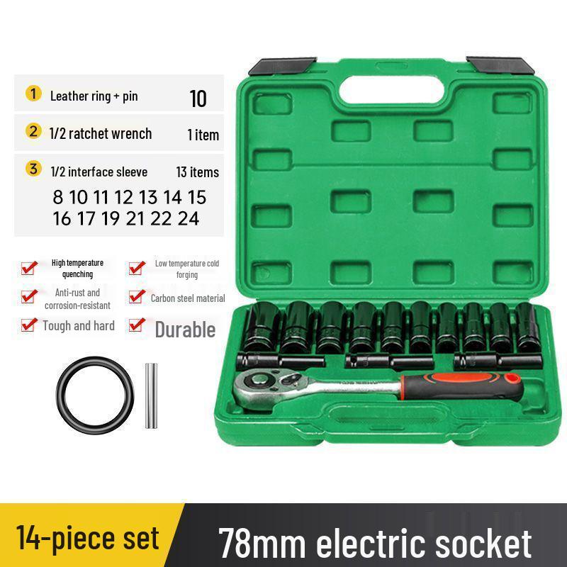 Extended Electric Air Impact Wrench Set with 8-32mm Hex Sockets