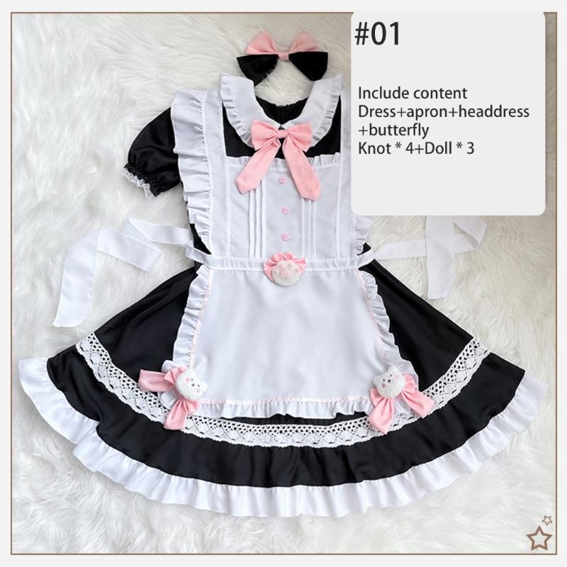 Sweet Maid Outfit Women Anime Maid Costume Fancy Dress Cosplays Costume Maid Dress with Sock Headwear Apron Bustel