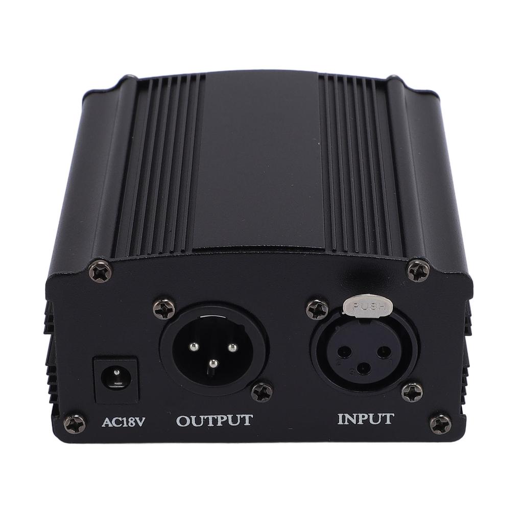 48V Phantom Power Supply with Adapter Aluminum Alloy Condenser Microphone Phantom Power Supply Box for Music Recording