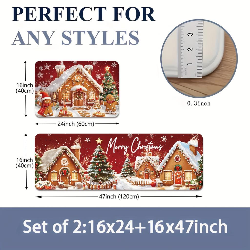 2 ks kuchyňské koberečky proti únavě Vánoční perníčky Vodotěsné Protiskluzové tlusté polstrované kuchyňské podložky Heavy Duty Comfort Stojací podložka do kuchyně