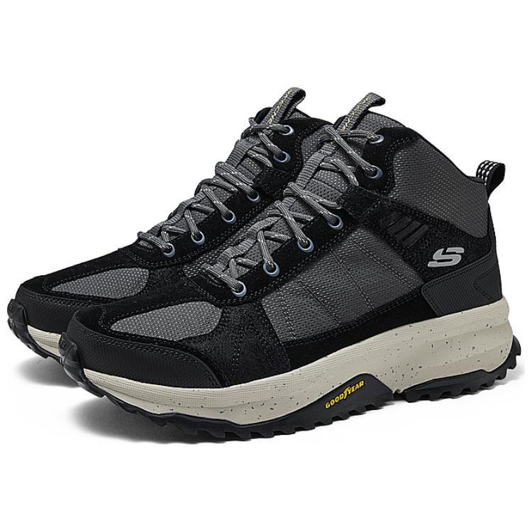 Skechers Outdoor Retro Casual Durable Mid-Top Hiking Shoes Men Hiking Shoes Black Gray 237315-BLK