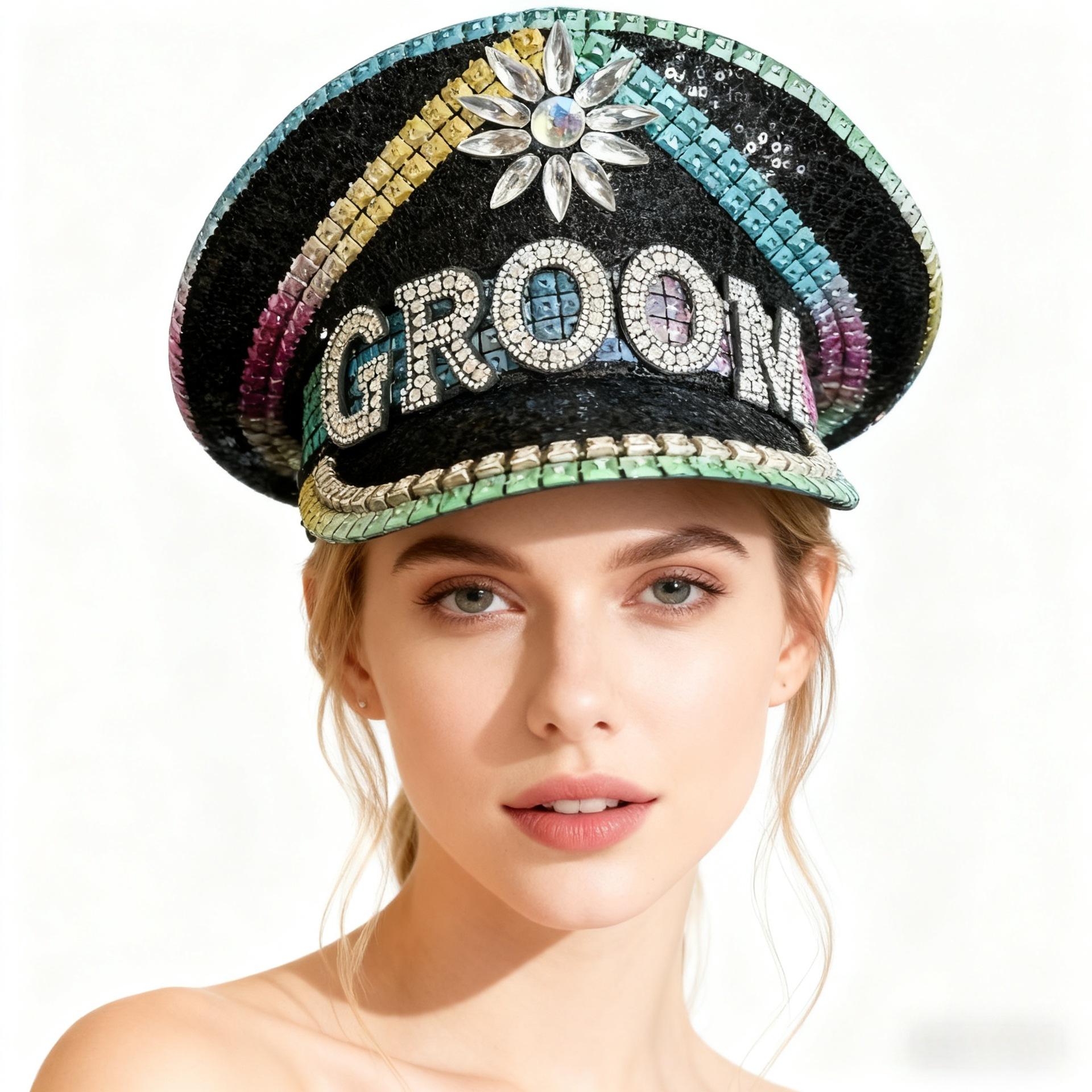 

Diamond Studded Navy Hat Trendy Versatile Hat M（56-58cm）