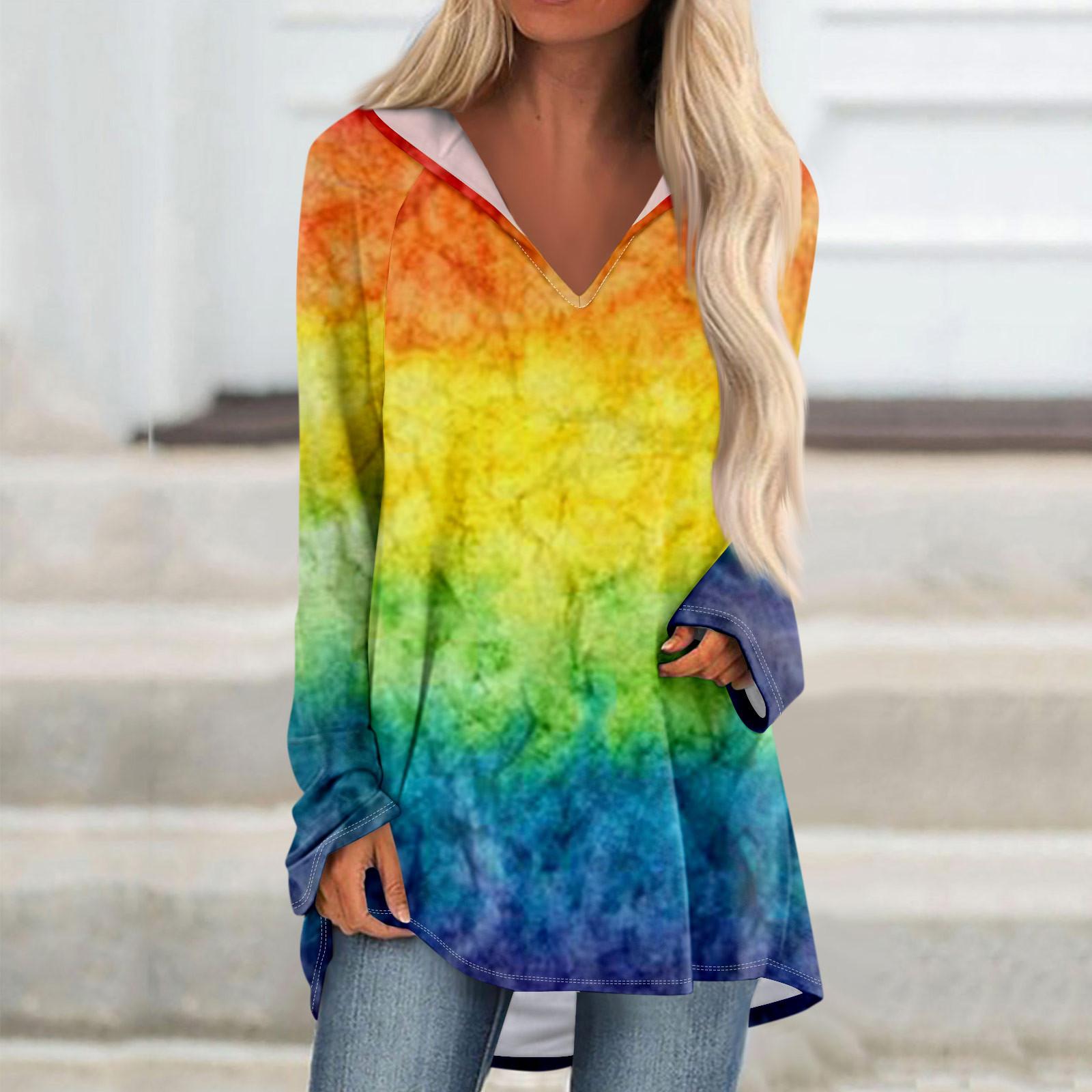 Женские свободные топы с V-образным вырезом и капюшоном с длинными рукавами