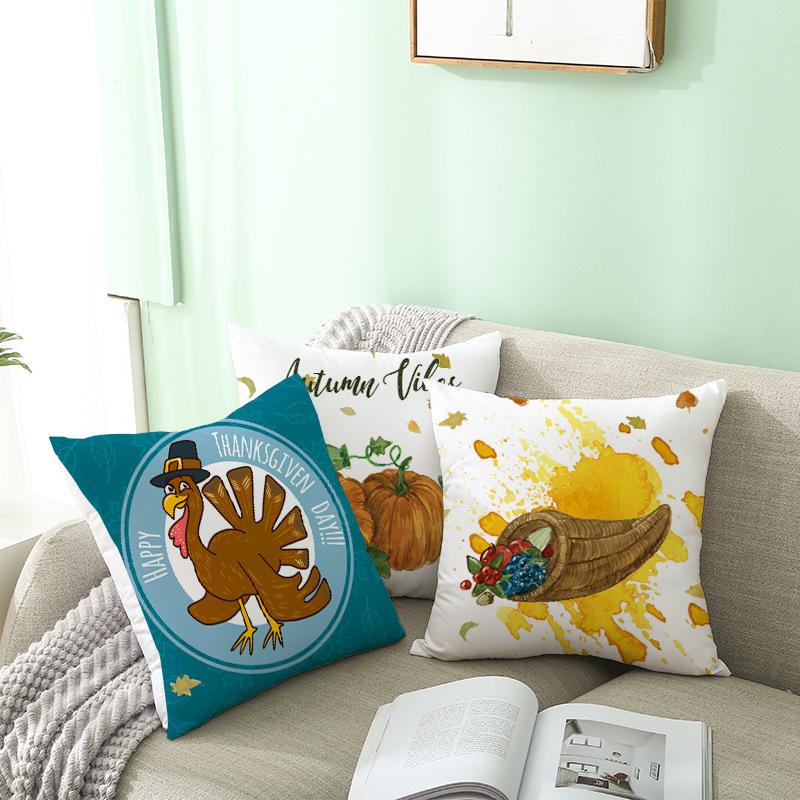 Thanksgiving Day Yellow Pumpkin Sunflower Digital printing short plush pillow covers for sofa office cushion cover home goods