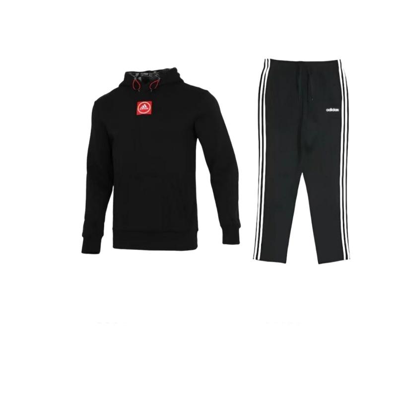 

Adidas Cny Gfx Hood Embroidered Pattern Pullover Hoodie And Long Pants Casual Sports Suit Unisex suit Black DU0456+-HC0273