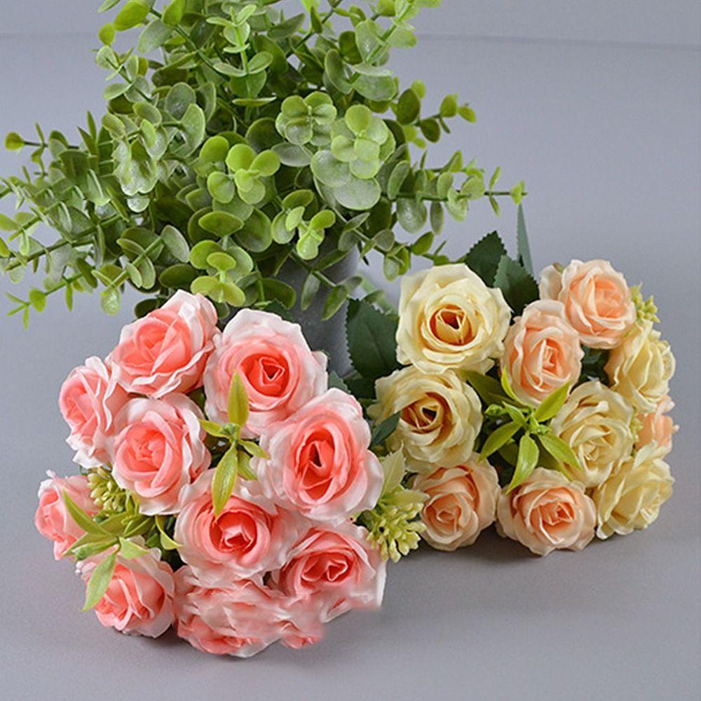 Silk Artificial Rose Bouquet 10 Heads Artificial Flowers  Wedding Decoration Flowers