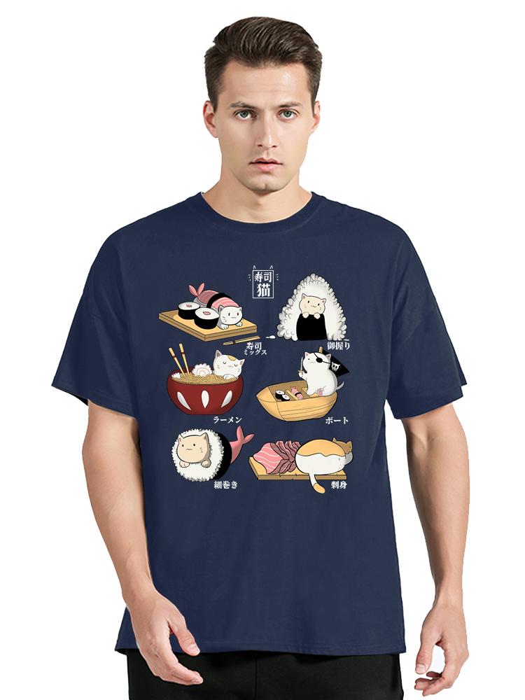 

Food Cute Cat Sushi Cartoon T-shirt Summer Men s Clothes Harajuku T Shirt Casual All-math TShirt Oversize O-neck Tops Tees - ... 5XL різнокольоровий