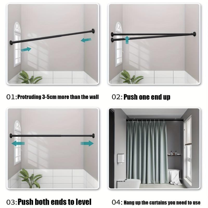 Adjustable Tension Curtain Rod - No‑Drill Extendable Spring Rod for Bathroom, Closet, Window & Doorway