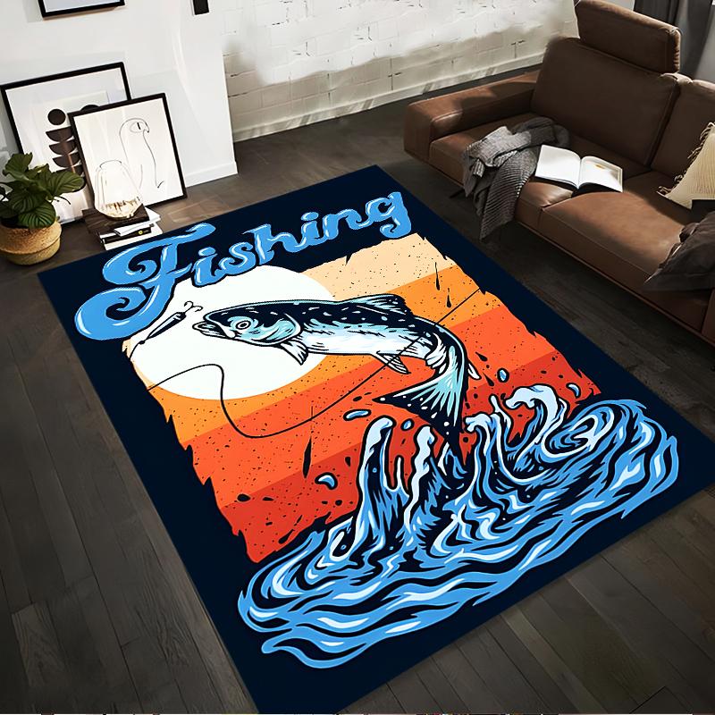 

Fishing-Themed Decorative Carpet with Jumping Fish and Wave Design Suitable for use as an anti-slip for living room bedroom sofas 40x60cm( 15x23in )