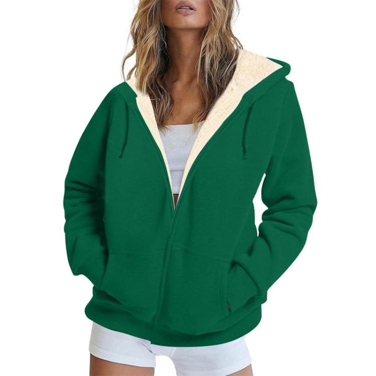Hooded Women Coat Autumn Winter Warm Casual Fleece Zipper Lamb Cardigan