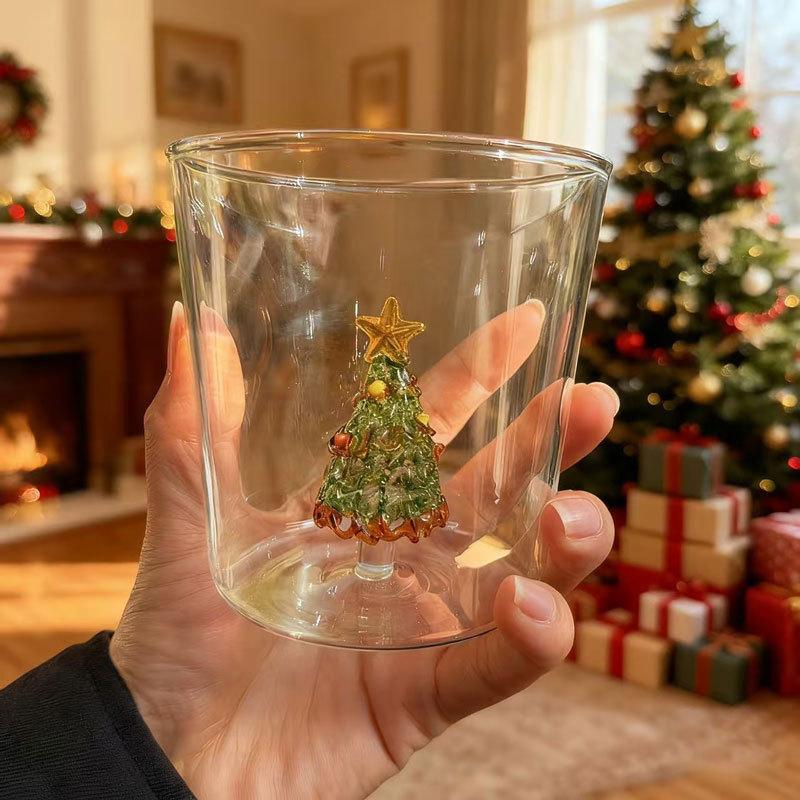 High Borosilicate Glass Cup Heat Resistant 3D Hollow Christmas Tree Drinkware 350ml