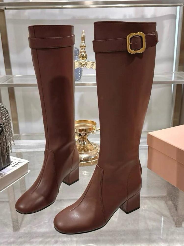 

Новые женские толстые высокие каблуки ботфорты до колена осень и зима круглый носок золотая пряжка модные ботинки на среднем каблуке женские короткие ботинки 43
