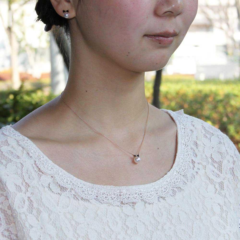 Ribbon Pendant K18PG Pearl Necklace [Moon Label] Women's [Gift Wrapped]