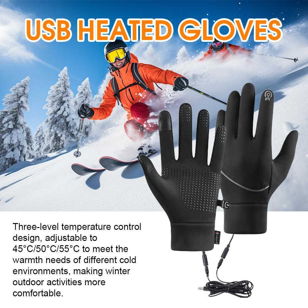 Electric Heated Gloves for Adults,  Winter Snow Ski Waterproof USB Heating Gloves, Screen Touchable for Cycling Riding Fishing