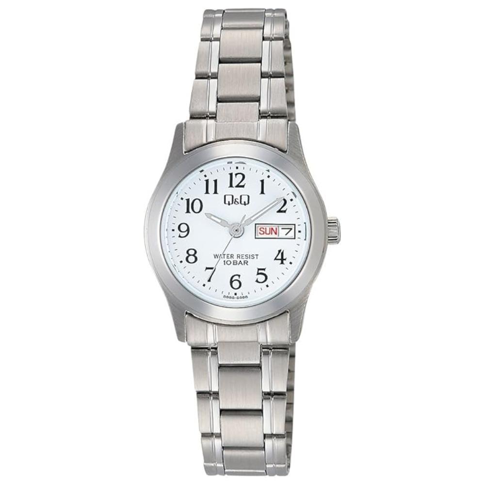 

Analog Waterproof Watch with Date and Day Metal White [Citizen Q&Q] Display, Band, W473-204, Women s, Japanese Quality