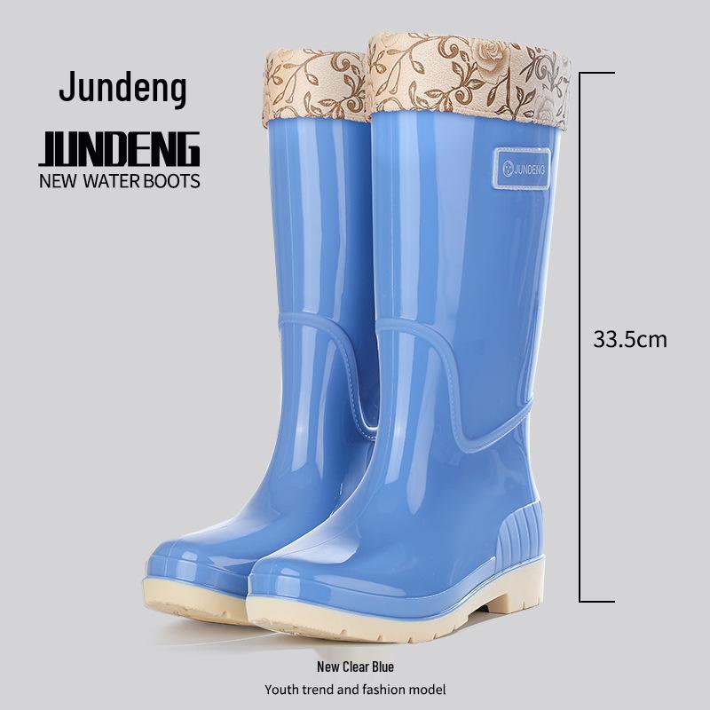 Women's Waterproof High Tube Non-Slip Rain Boots with Warm Velvet Lining - Fashionable PVC Rubber Shoes