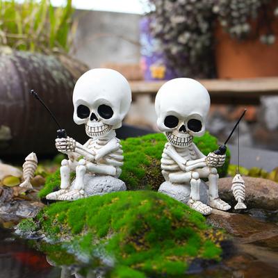 Schüttelkopf Angel Schädel Harz Mini Skelett Angler Skulptur Halloween Gotische Dekoration