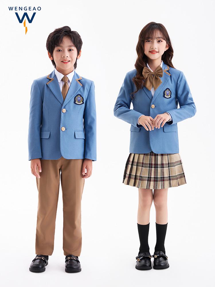 British College Style School Uniform Set – Kindergarten Boys' & Girls' Plaid Suit and Skirt.