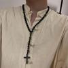 Charm Beaded Long Necklace Cross Pendant Rosary Neck Jewelry Tiger-eye Beads Necklace  Decoration