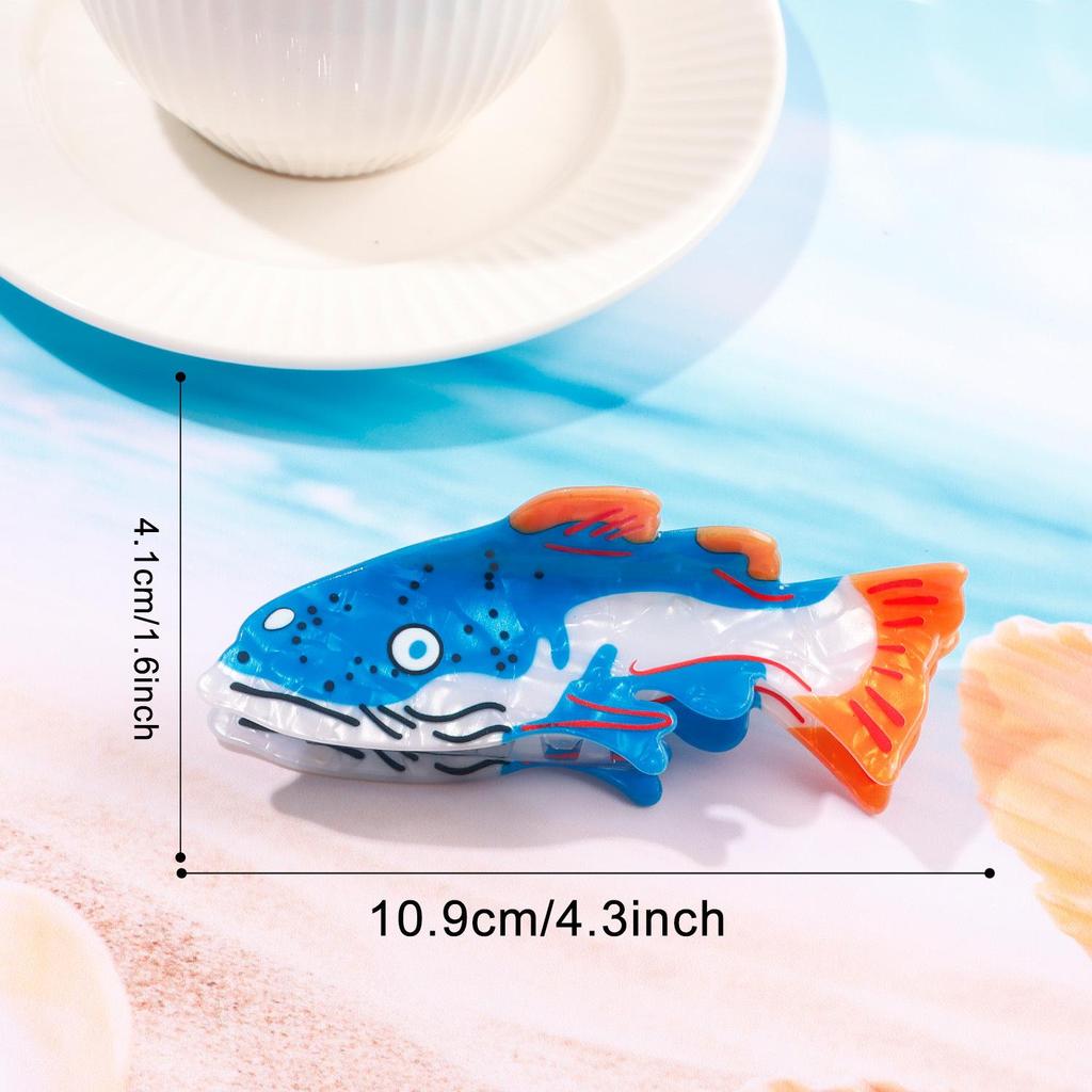Bamboo Cute Ocean Animal Hair Clips: Tropical Fish & Cartoon Shark Claw Accessories.