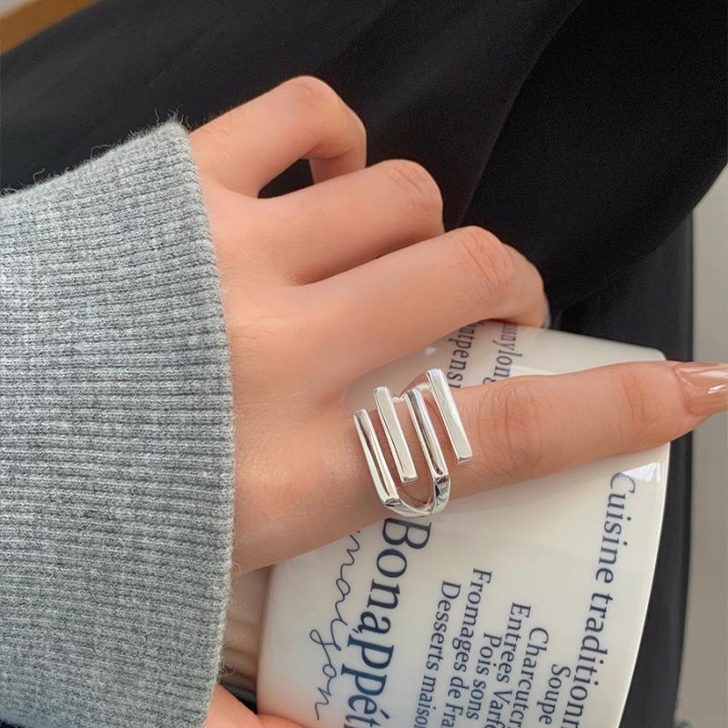 Sam Panda 925 Rings for Women Simple Geometric Handmade Irregular Retro Ring Gold Zircon Allergy For Birthday Gift