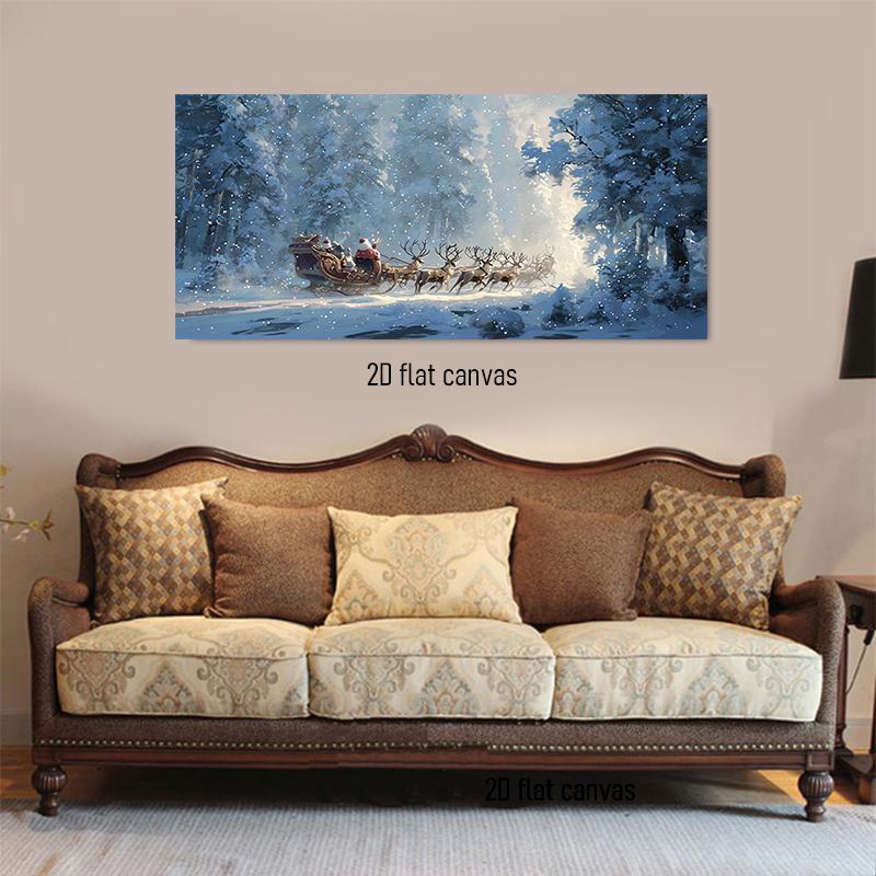 

1pcs Christmas decoration painting Nordic style retro Christmas bell sled snow scenery canvas painting living room entrance holi 50x100cm No Frame