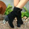 Women's Western Style Pointed Toe Booties Large Size Chunky Heel French Vintage Short Boots Autumn Winter New Arrival