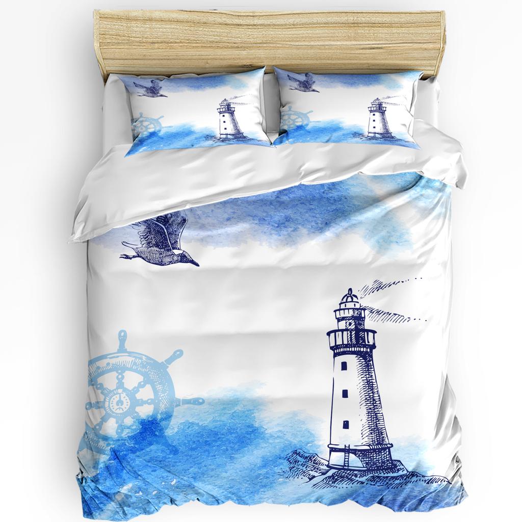 Fishing Net Starfish Lighthouse Beach Wooden Duvet Cover Bed Bedding Set Home Quilt Cover Pillowcases Bedding Set No Sheet