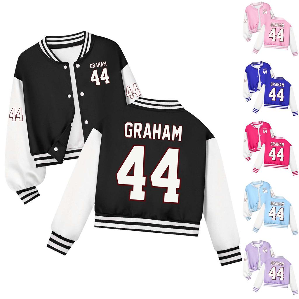 Kids Fashion Printed Baseball Jacket Casual Loose Fit Button Front Lightweight Outerwear for Boys and Girls School Wear
