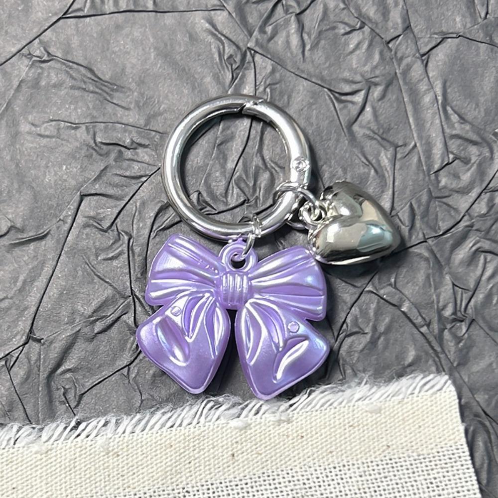 3D Print Bowknot Heart Keychain Purple Color Bow Design Bag Pendant Alloy Jewelry Accessories Backpack Keyring Bag Decoration