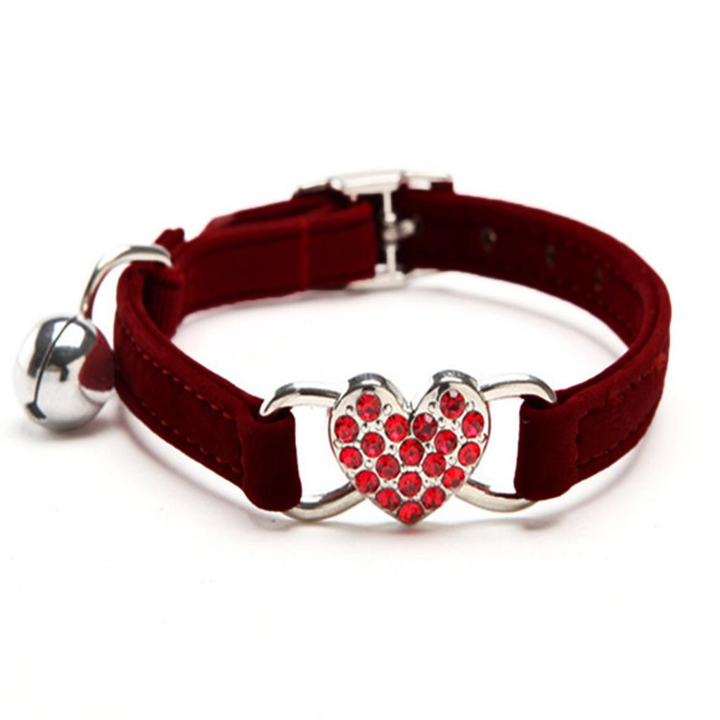 Cute Crystal Elastic Dog Collar Velvet Bell Heart Shape Pet Necklacce