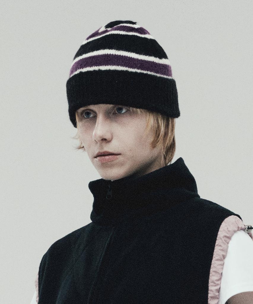 THEVINYLHOUSE Mohair Striped Beanie Purple (Vh2Dfuab23A)