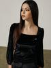 KITTY POTTERY Velvet Square-Neck Long Sleeve [Black]