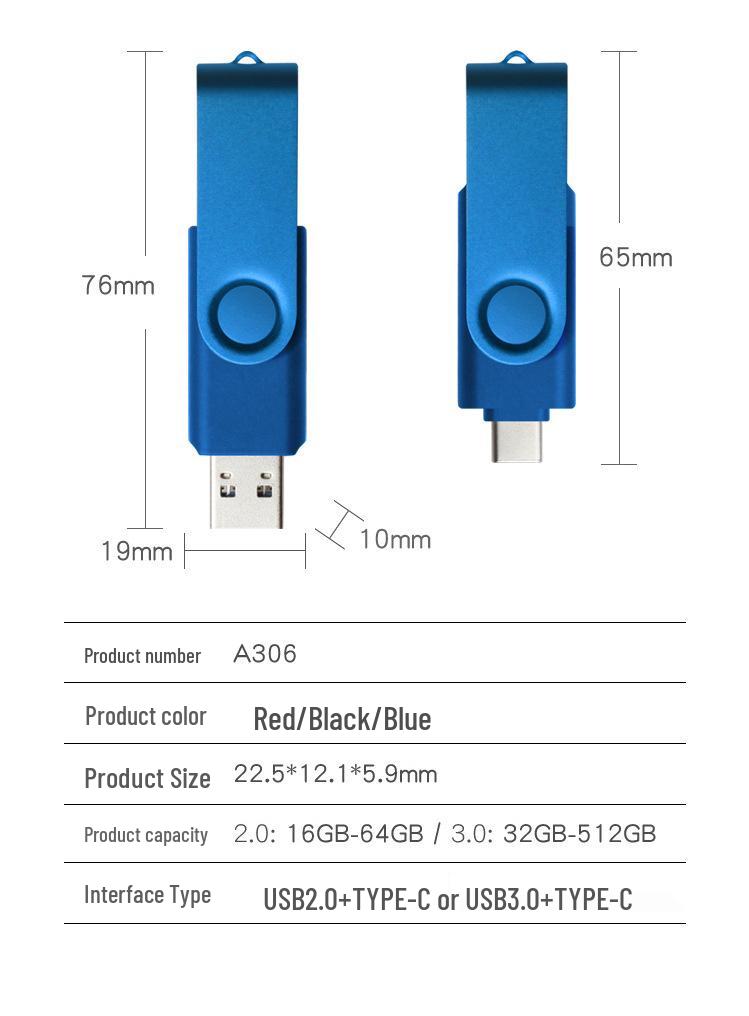 Custom Metal Dual-Head USB Flash Drive - Large Capacity with Logo Printing, Compatible with Computers and Mobile Phones