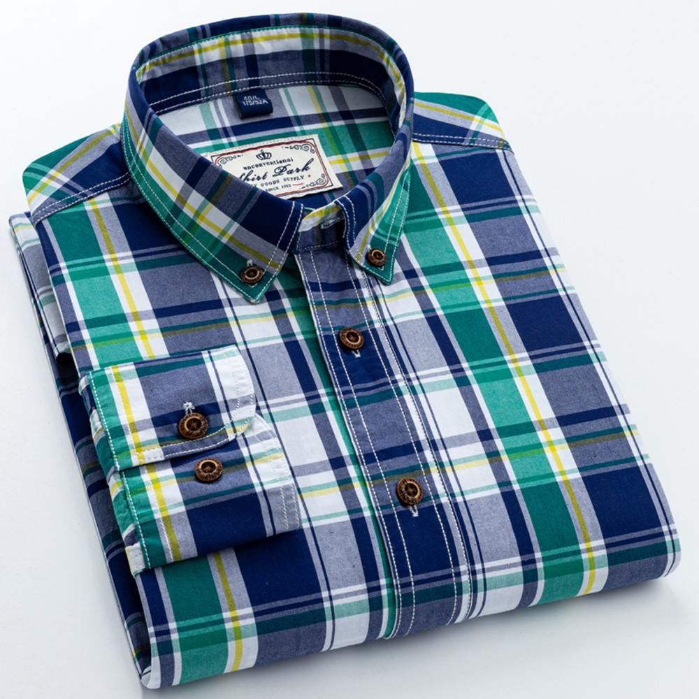 Herren Langarm Colorblock Kariertes Muster Hemden, 100% Baumwolle Regular Fit Business Casual Karomuster Button-down Hemd