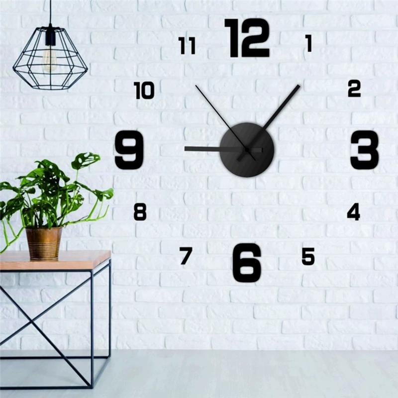 Large 3D Integrated Wall Clock Modern Frameless DIY Design For Home Office Decorations Wall Watch Art Black