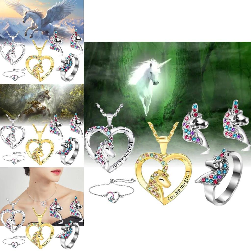 Stunning Unicorn Heart Pendant Necklace In Colorful Design With Adjustable Chain Length
