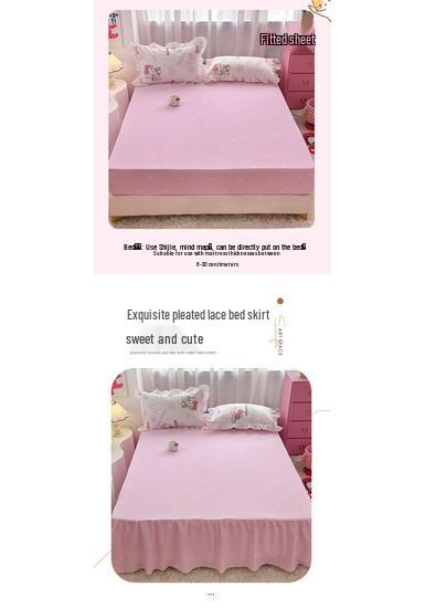 Official Sanrio Hello Kitty All-Cotton 4-Piece Bedding Set - Sheet, Pillowcase & Bed Skirt for Dorms