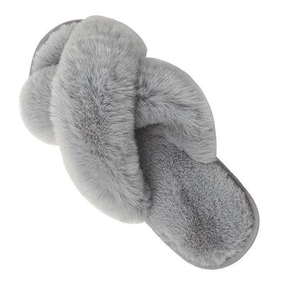 Mode Winter Damen Haus Kreuz Pelzige Hausschuhe Rutschfest Lässig Indoor Flats Bodenschuh Damen Flip Flops Einfarbige Warme Plüsch Pantoletten