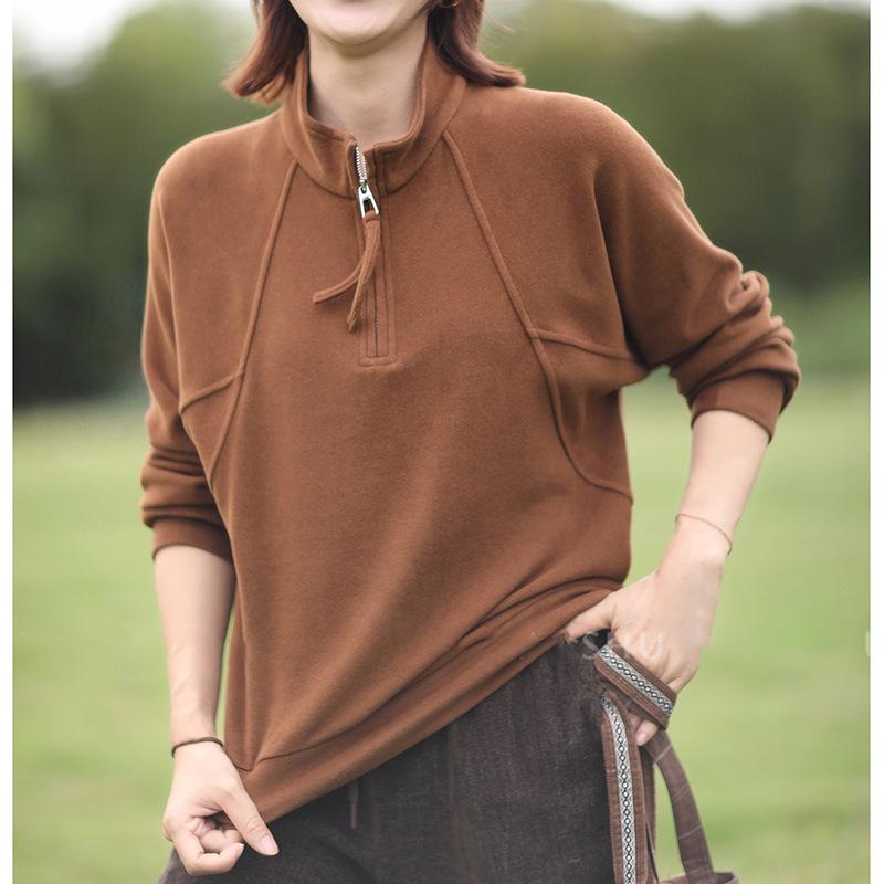 Women's Double-sided Fleece Hoodie: Soft, Fluffy, Stand-up Collar, Loose Fit, Butter-like Texture for Autumn