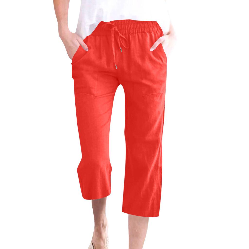 Womens Capri Pants Elastic Waist Drawstring Casual Capris for Women Loose Fit Capri Pants for Women Plus Size Capris for Women
