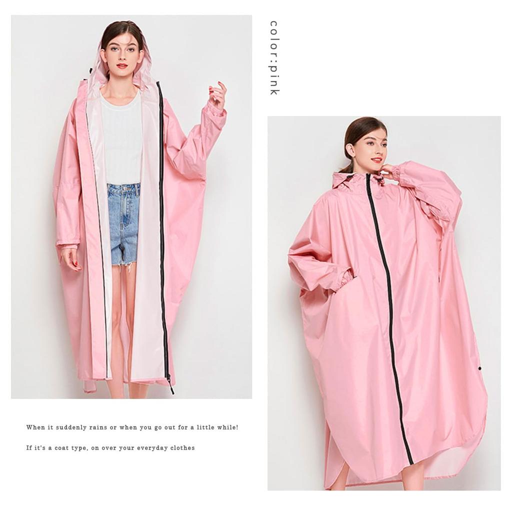 Gisele Cycling Rain with Storage Bag and for Men and Women Raincoat, Backpack, Rainwear, Poncho, Lightweight, Long, Pockets, Portable, (Pink)