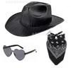 Feather Edge Letter Cowboy Hat Sequins Pink Western Rough Edge Cowboy Hat Glasses Square Towel Three-piece Set