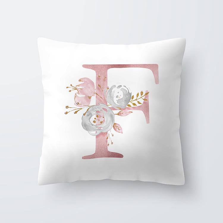 Pink Letter Decorative Floral Pillow Gold Alphabet Cushion for Sofa Polyester Pillowcase Decoration Salon
