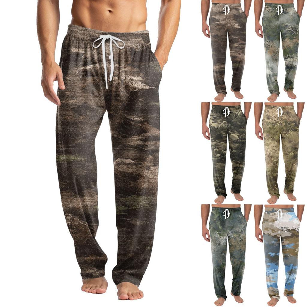 Men's Knitted Fashion Print Pocket Casual Pants Pajama Pants