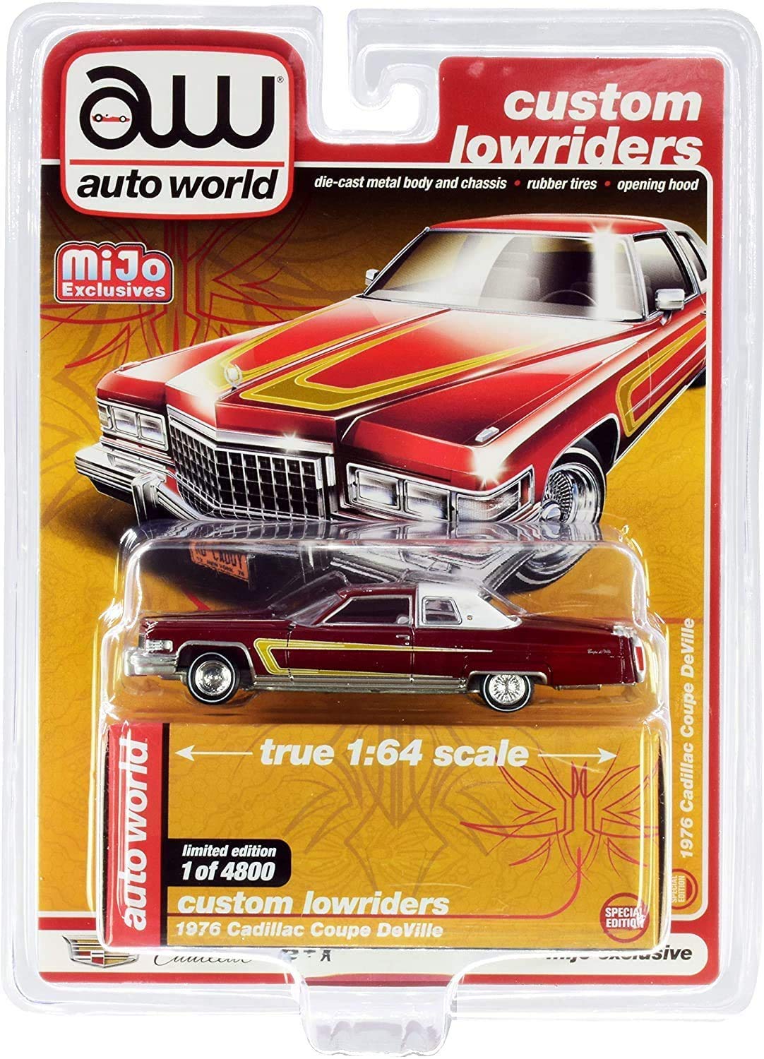 Special Auto World Custom Lowriders 1976 Cadillac Coupe DeVille Burgundy [Mijo Order] 1/64