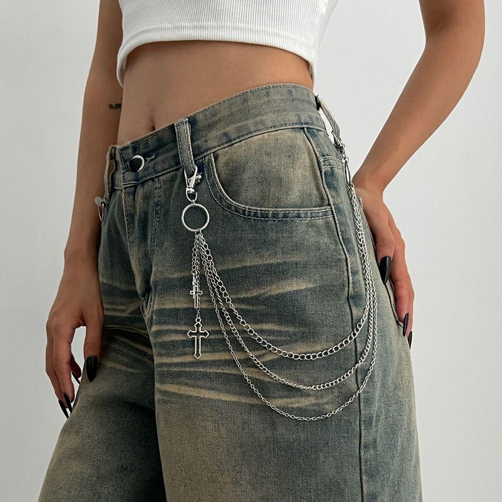 Pearl Cross Jeans Chain Zinc Zinc Zinc Alloy Punk Belt Chain Personality Metal Waist Chain Female
