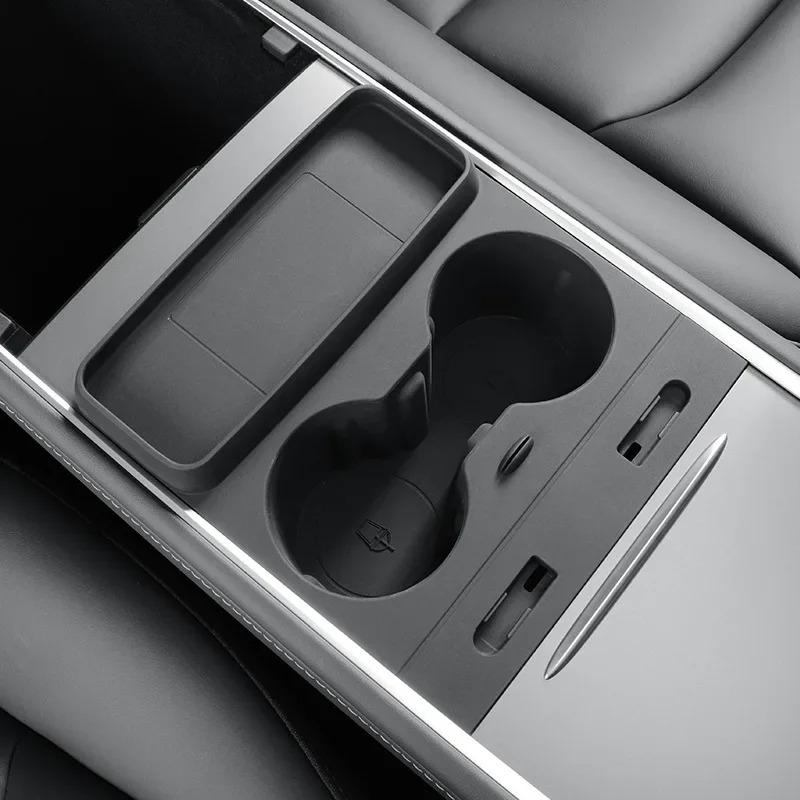 Water Cup Box for Tesla Model 3 Y 2025-2025 Central Control Multifunctional Silicone Water Cup Limiter Car Cup Holder Decoration